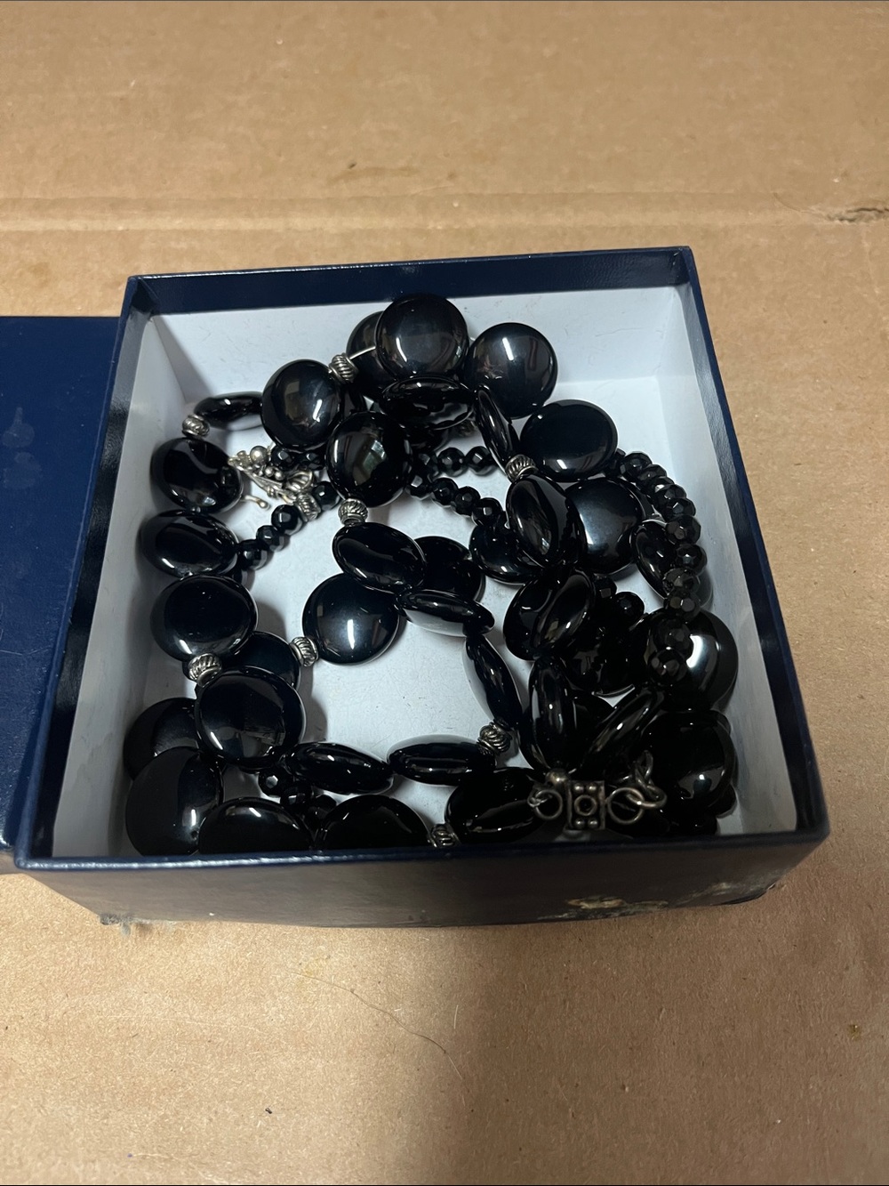 Black Beaded Statement Necklace - Women Jewelry Onyx and Sterling